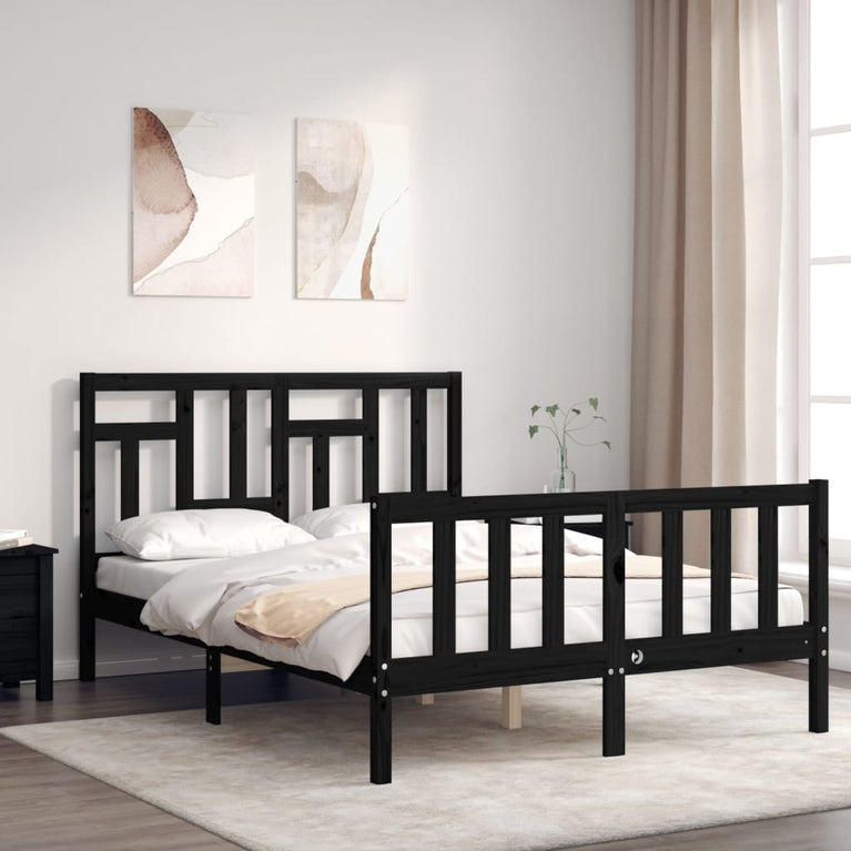 Bedframe met hoofdbord massief hout zwart 4FT Small Double
