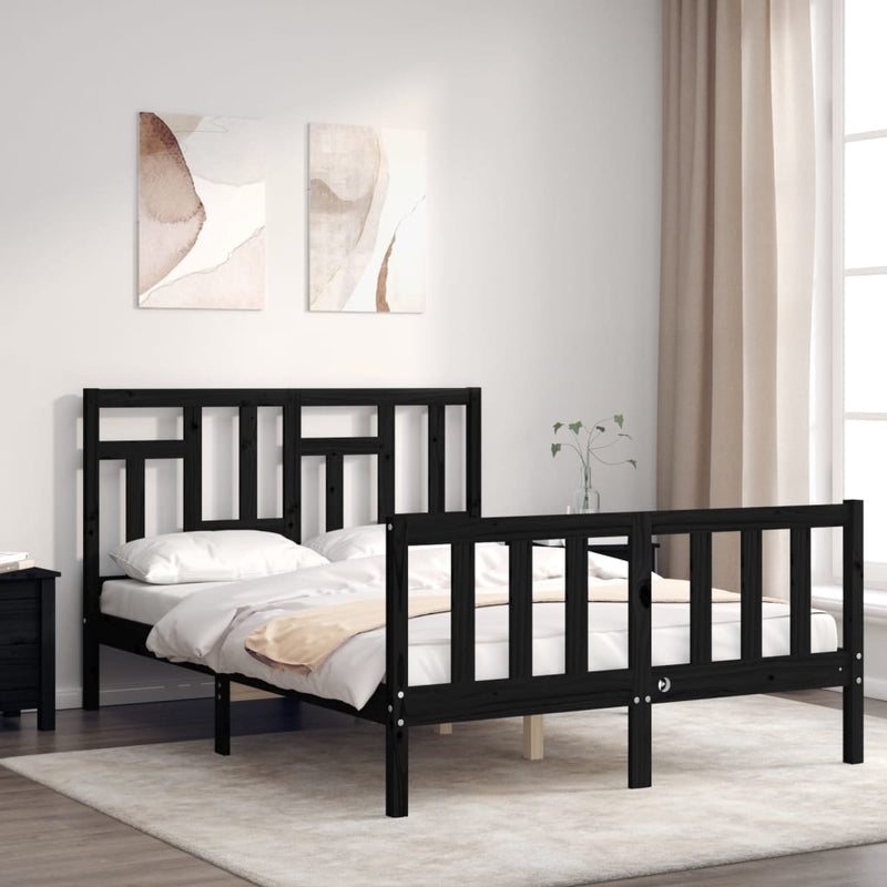 Bedframe met hoofdbord massief hout zwart 4FT Small Double