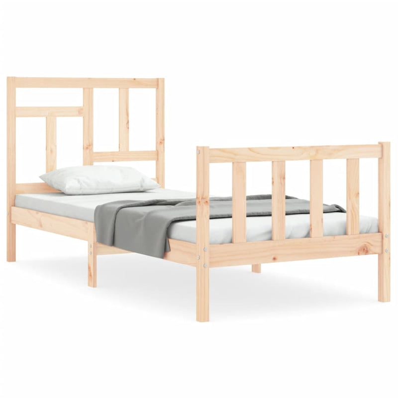 Bedframe met hoofdbord massief hout 90x200 cm