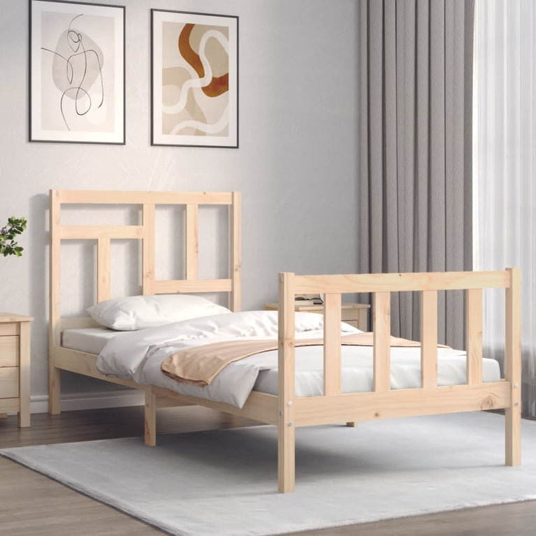 Bedframe met hoofdbord massief hout 90x200 cm