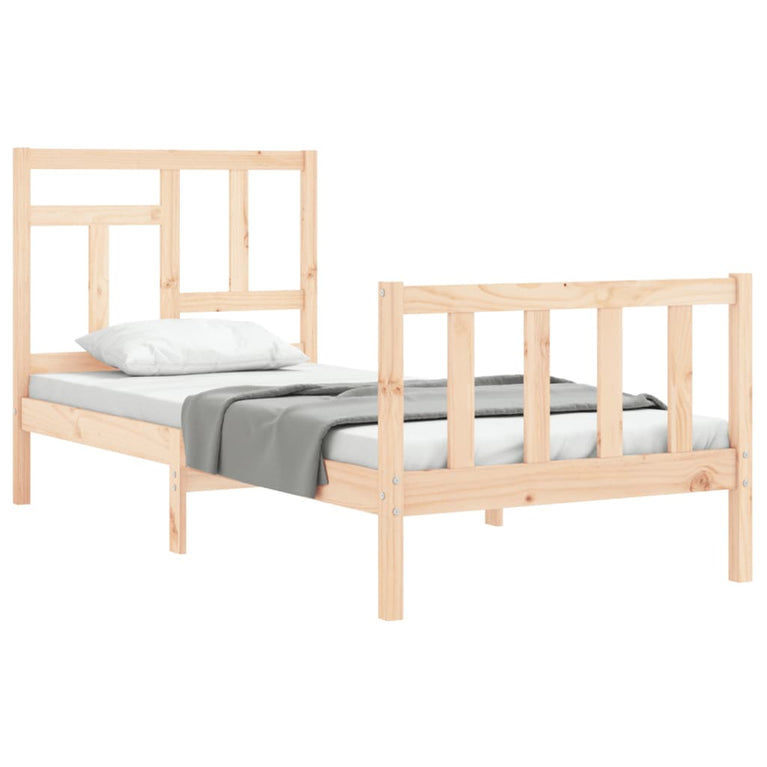 Bedframe met hoofdbord massief hout 90x200 cm