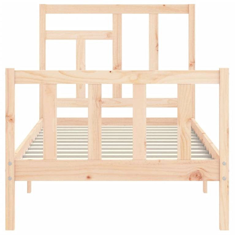 Bedframe met hoofdbord massief hout 90x200 cm