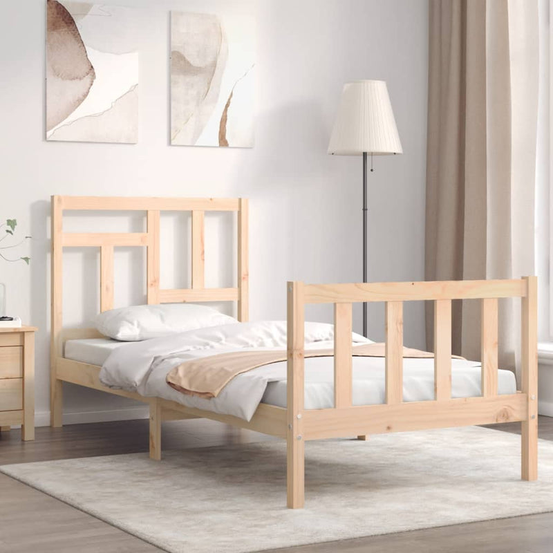 Bedframe met hoofdbord massief hout 90x200 cm