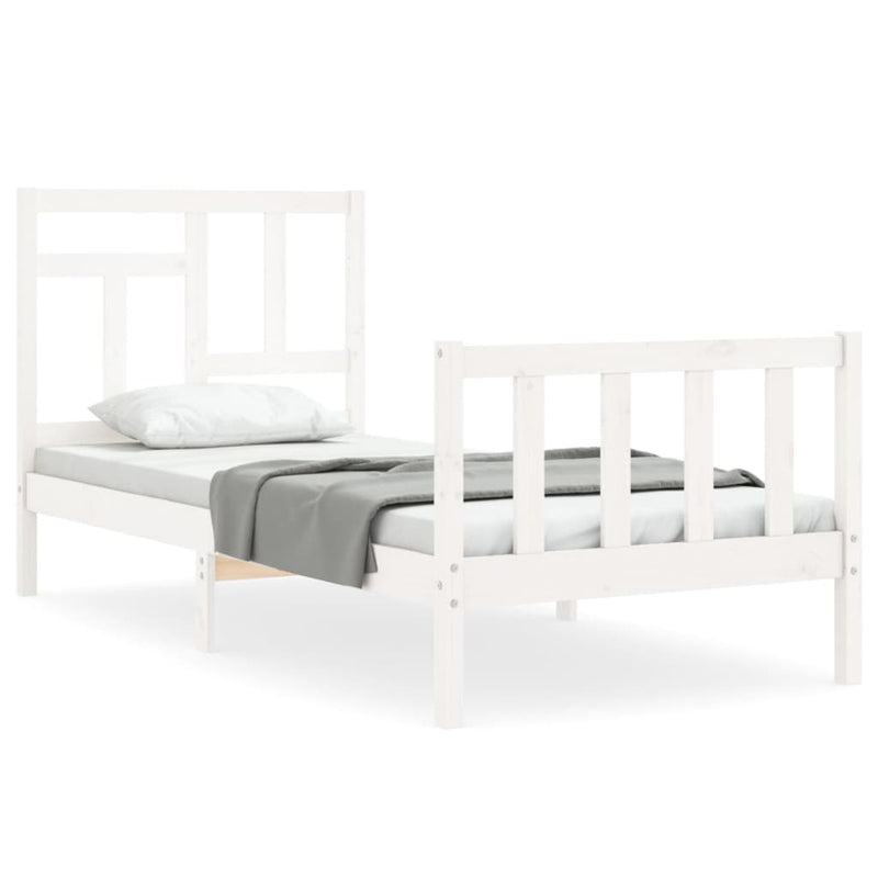 Bedframe met hoofdbord massief hout wit 90x200 cm