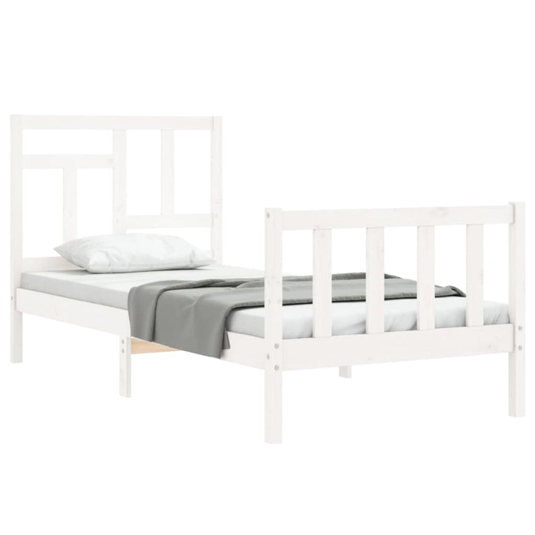 Bedframe met hoofdbord massief hout wit 90x200 cm