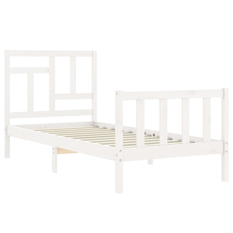 Bedframe met hoofdbord massief hout wit 90x200 cm