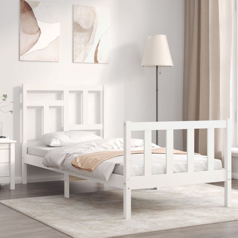 Bedframe met hoofdbord massief hout wit 90x200 cm