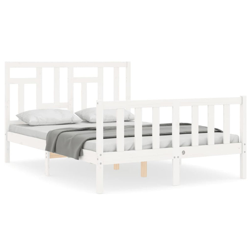 Bedframe met hoofdbord massief hout wit 120x200 cm