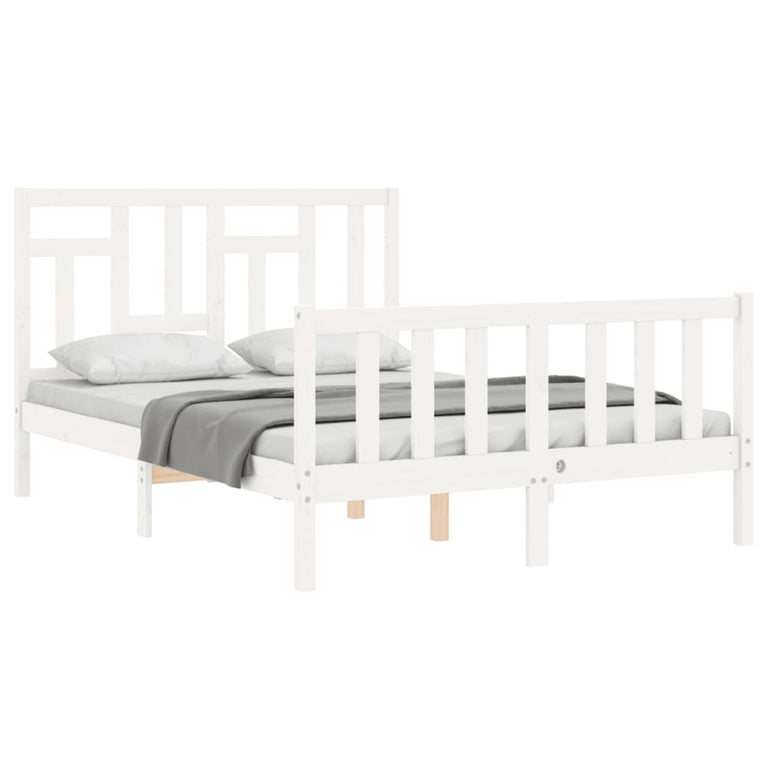Bedframe met hoofdbord massief hout wit 120x200 cm