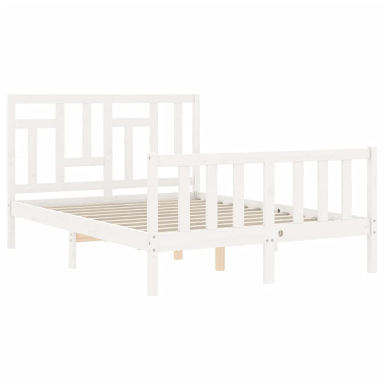Bedframe met hoofdbord massief hout wit 120x200 cm