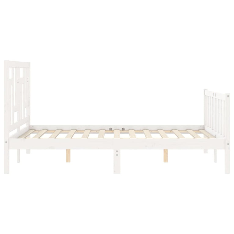 Bedframe met hoofdbord massief hout wit 120x200 cm