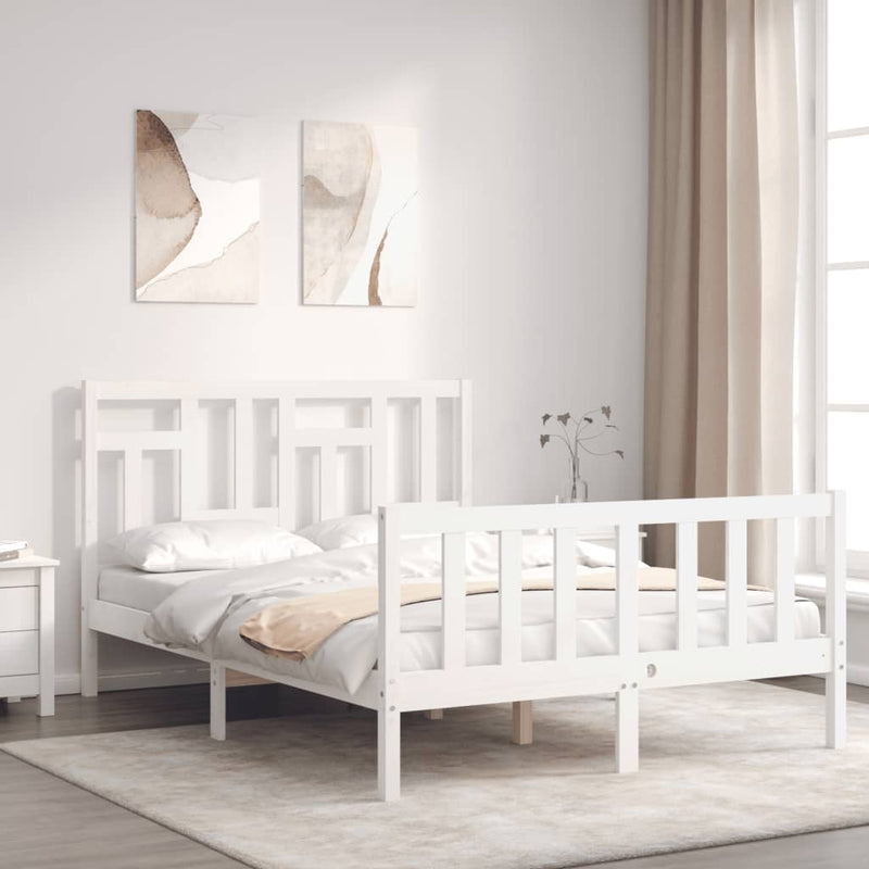 Bedframe met hoofdbord massief hout wit 120x200 cm