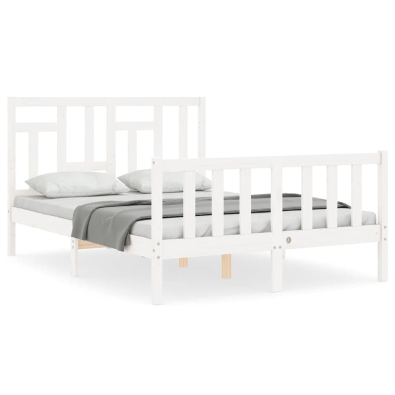 Bedframe met hoofdbord massief hout wit 140x200 cm