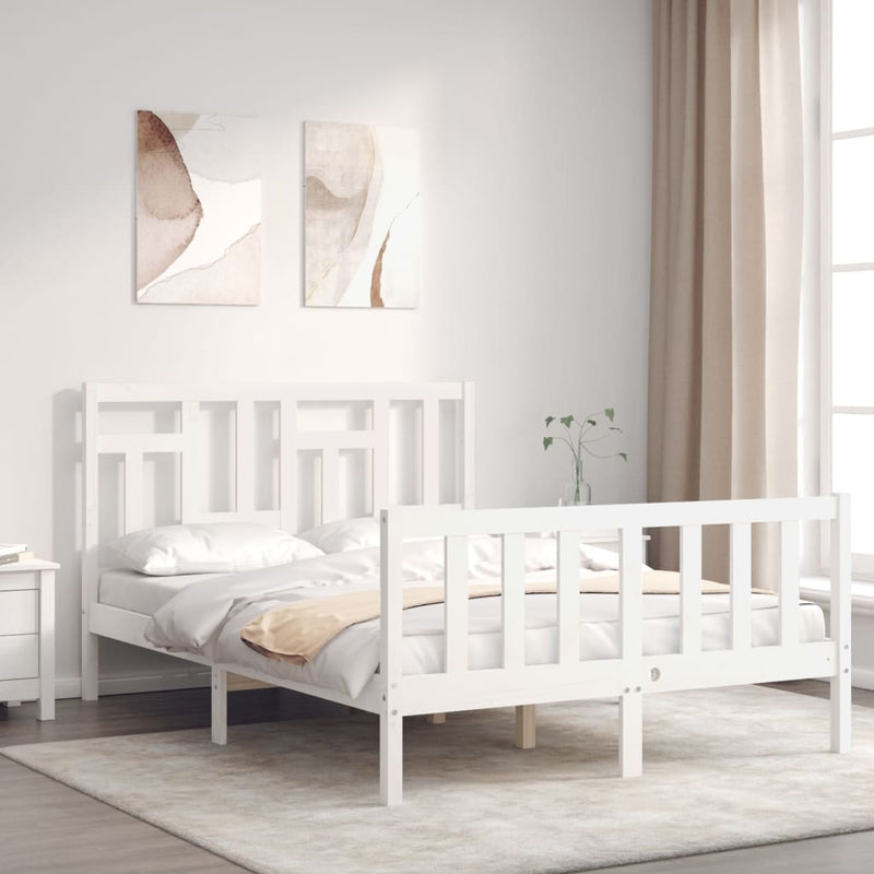 Bedframe met hoofdbord massief hout wit 140x200 cm