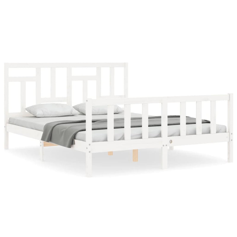 Bedframe met hoofdbord massief hout wit 5 FT King Size