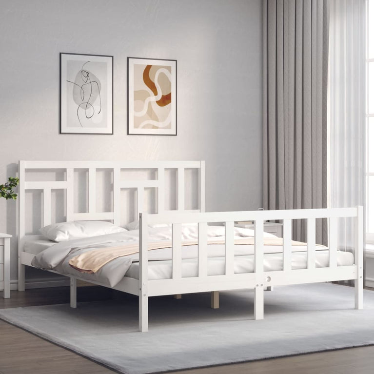 Bedframe met hoofdbord massief hout wit 5 FT King Size