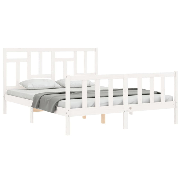 Bedframe met hoofdbord massief hout wit 5 FT King Size