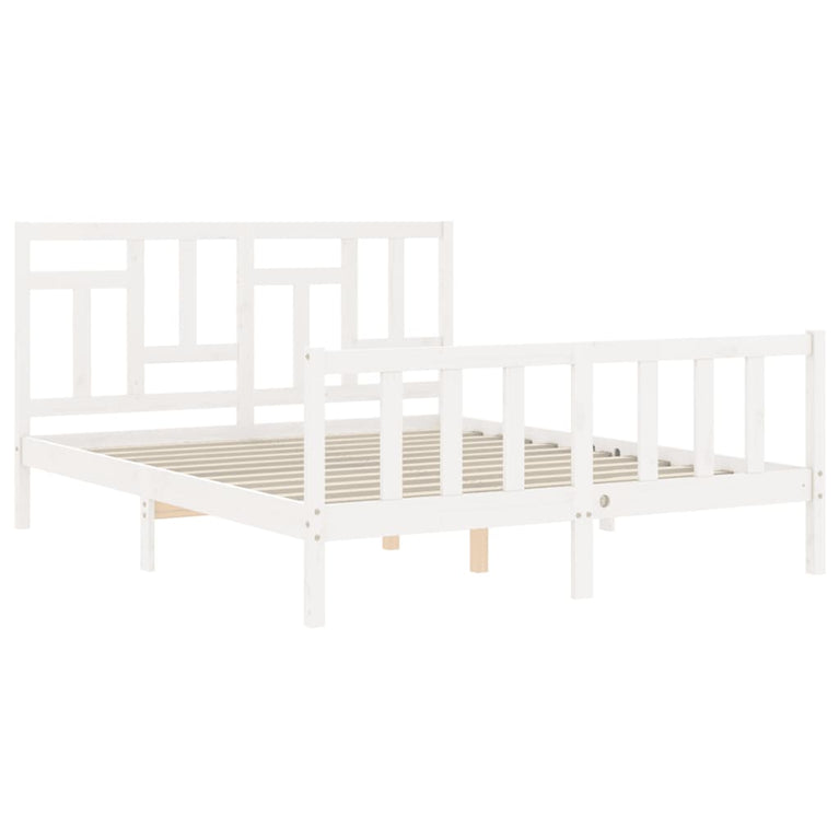 Bedframe met hoofdbord massief hout wit 5 FT King Size