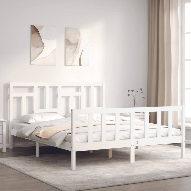 Bedframe met hoofdbord massief hout wit 5 FT King Size