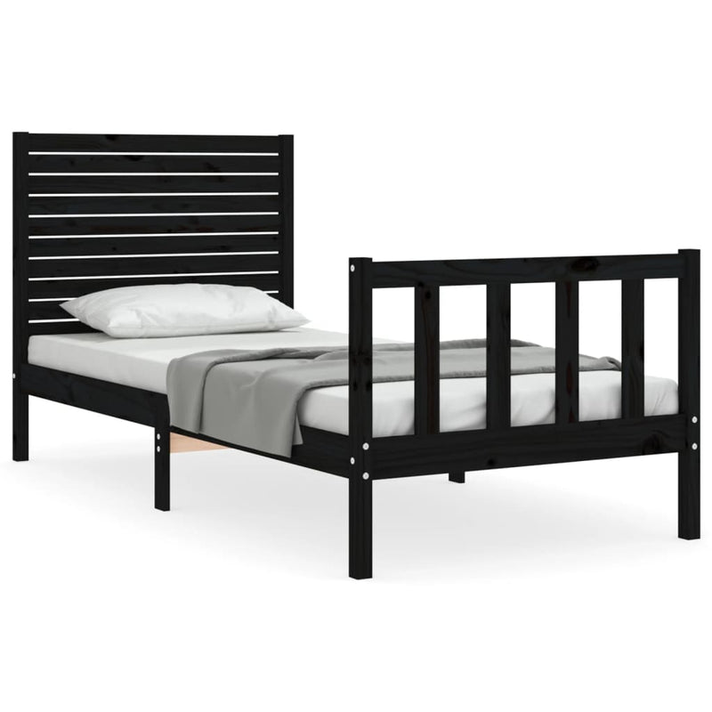 Bedframe met hoofdbord massief hout zwart 2FT6 Small Single