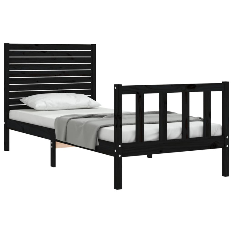 Bedframe met hoofdbord massief hout zwart 2FT6 Small Single