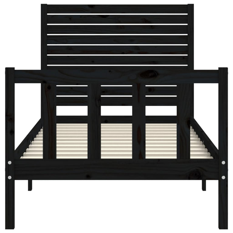Bedframe met hoofdbord massief hout zwart 2FT6 Small Single
