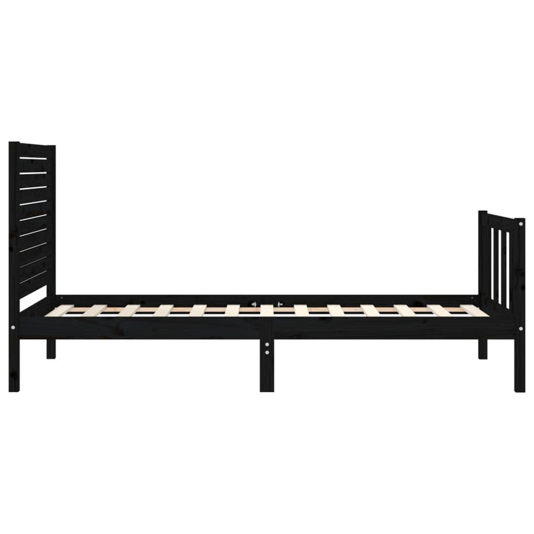 Bedframe met hoofdbord massief hout zwart 2FT6 Small Single