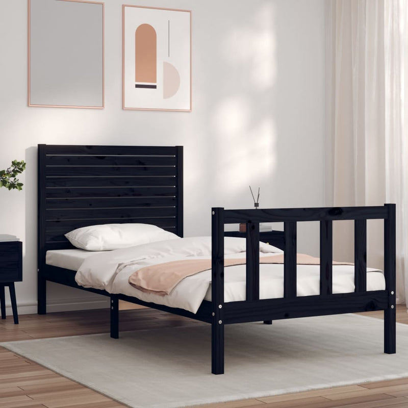 Bedframe met hoofdbord massief hout zwart 2FT6 Small Single