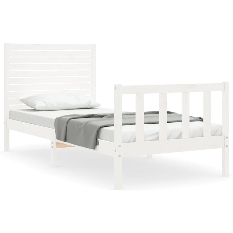 Bedframe met hoofdbord massief hout wit 3FT Single