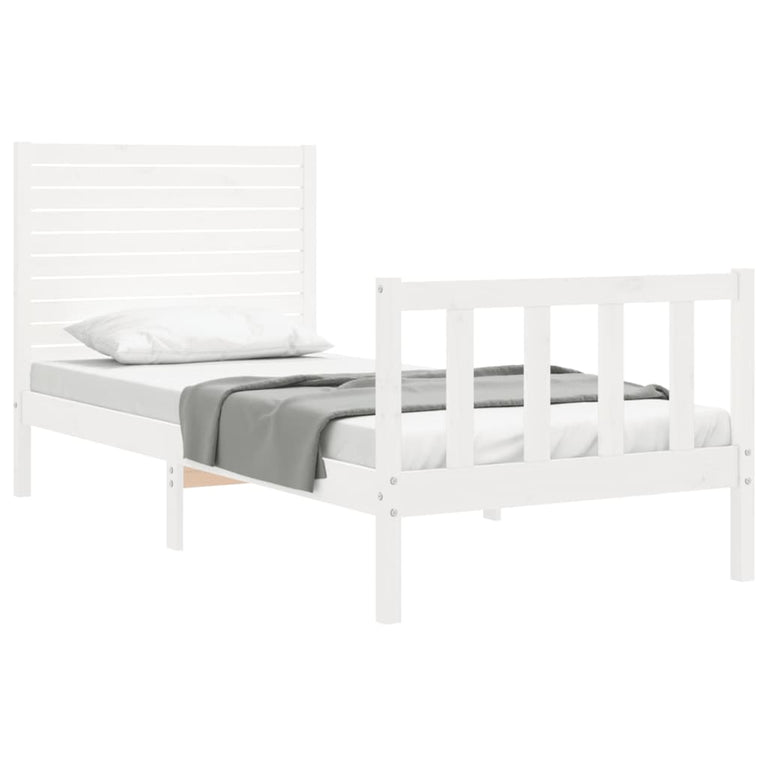 Bedframe met hoofdbord massief hout wit 3FT Single