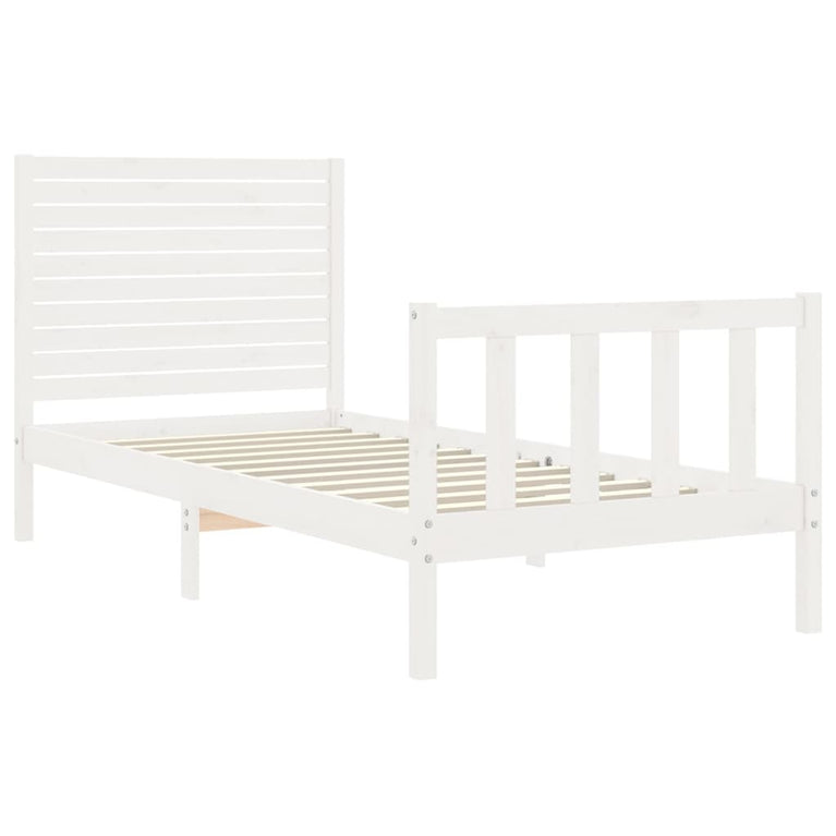 Bedframe met hoofdbord massief hout wit 3FT Single