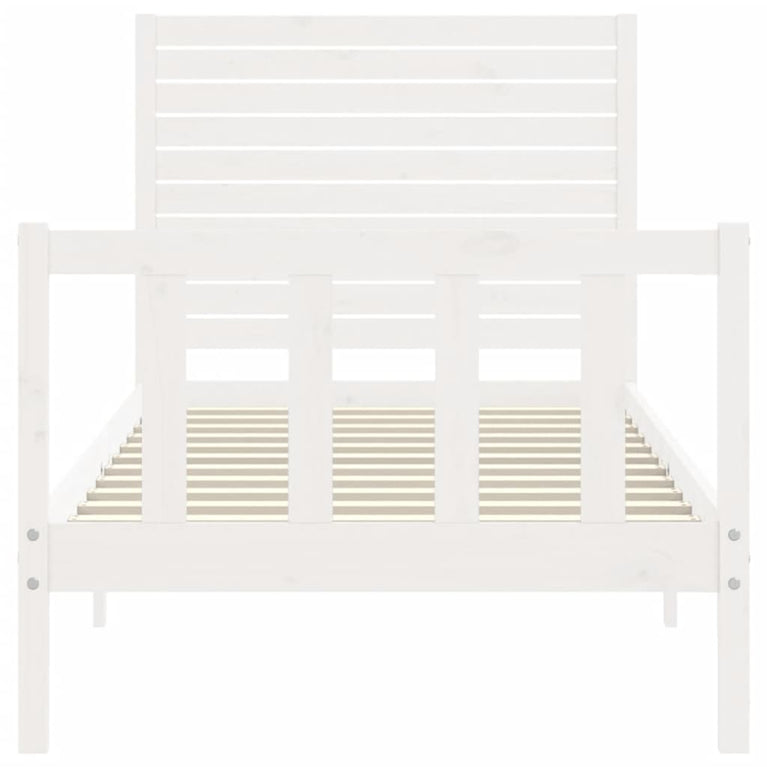 Bedframe met hoofdbord massief hout wit 3FT Single