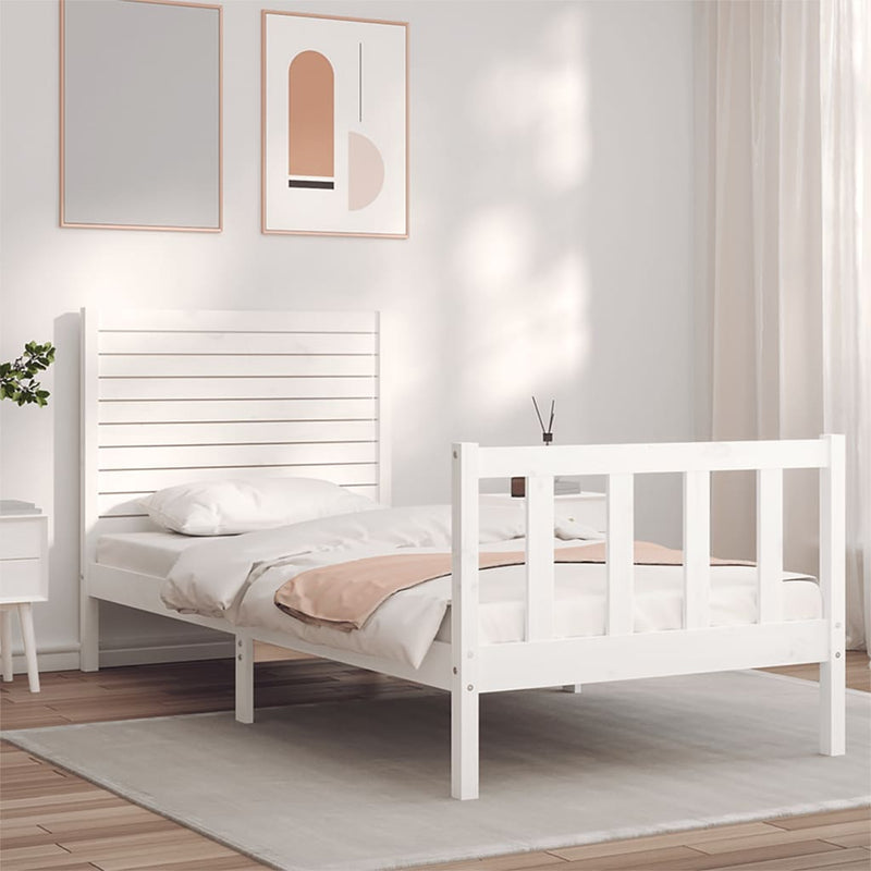 Bedframe met hoofdbord massief hout wit 3FT Single