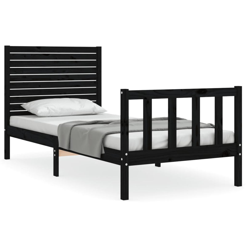 Bedframe met hoofdbord massief hout zwart 3FT Single