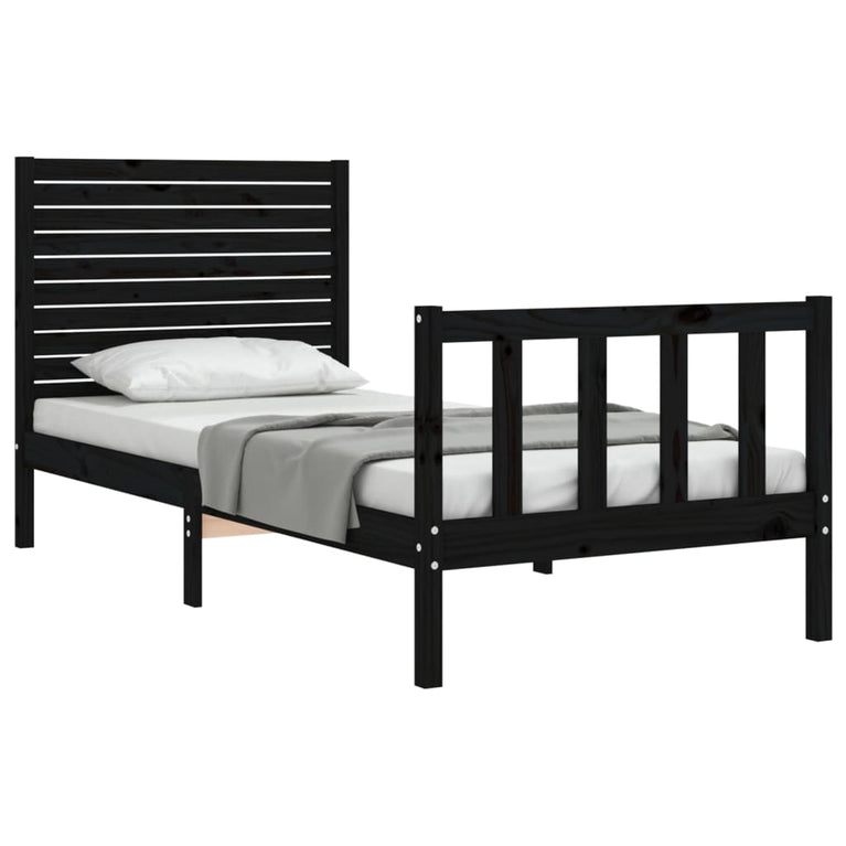 Bedframe met hoofdbord massief hout zwart 3FT Single