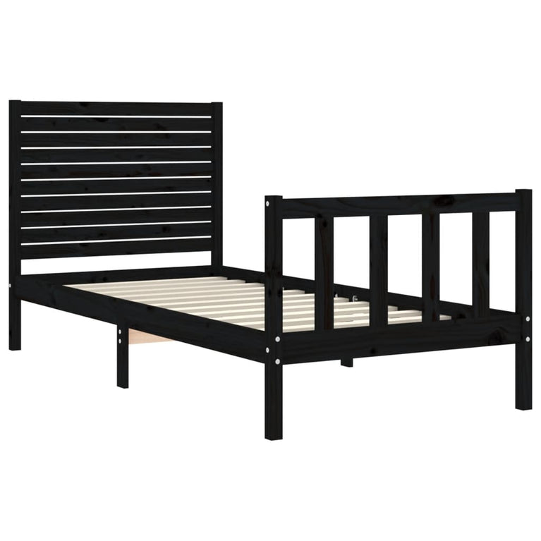 Bedframe met hoofdbord massief hout zwart 3FT Single