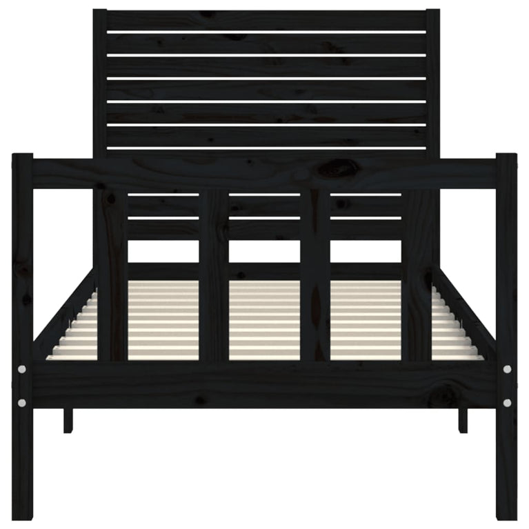 Bedframe met hoofdbord massief hout zwart 3FT Single