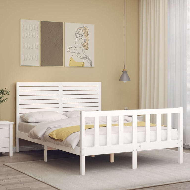 Bedframe met hoofdbord massief hout wit 4FT Small Double