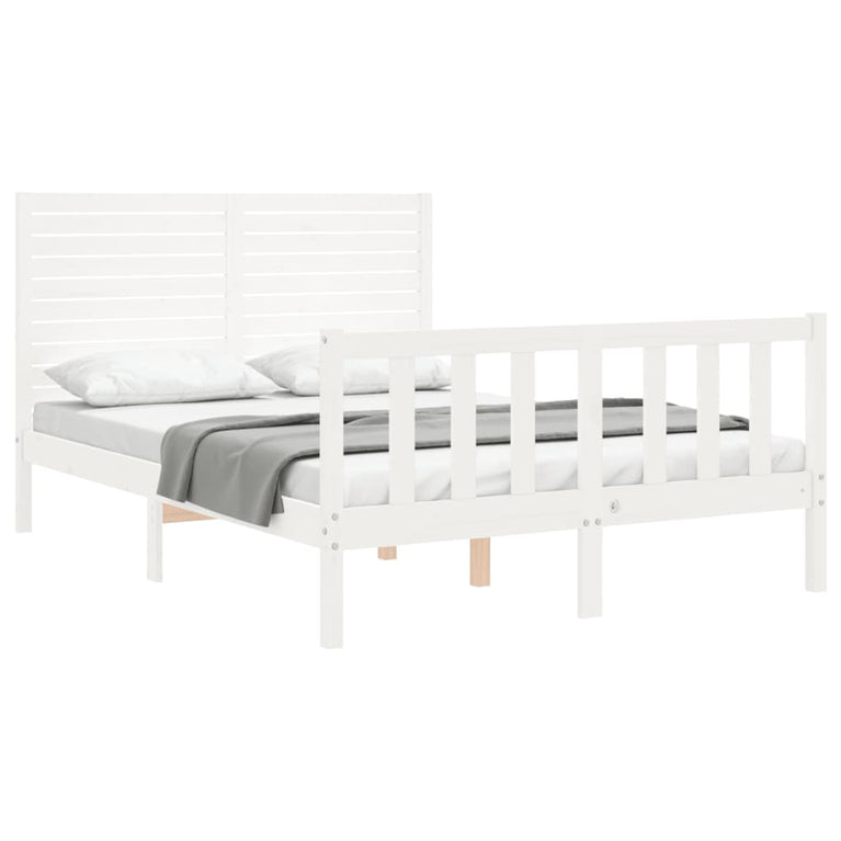Bedframe met hoofdbord massief hout wit 4FT Small Double