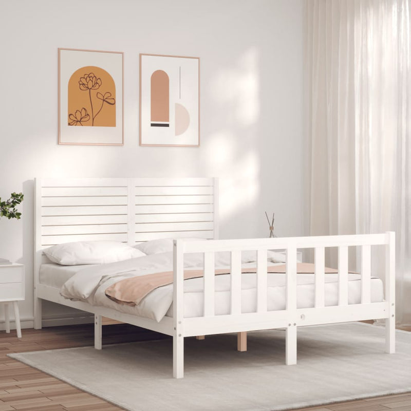 Bedframe met hoofdbord massief hout wit 4FT Small Double