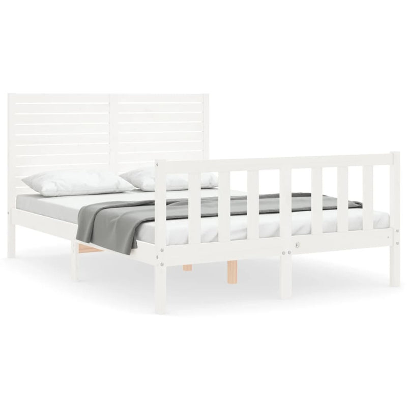 Bedframe met hoofdbord massief hout wit 4FT6 Double