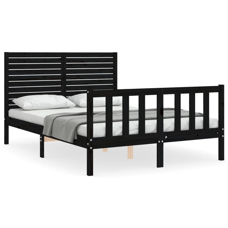 Bedframe met hoofdbord massief hout zwart 4FT6 Double