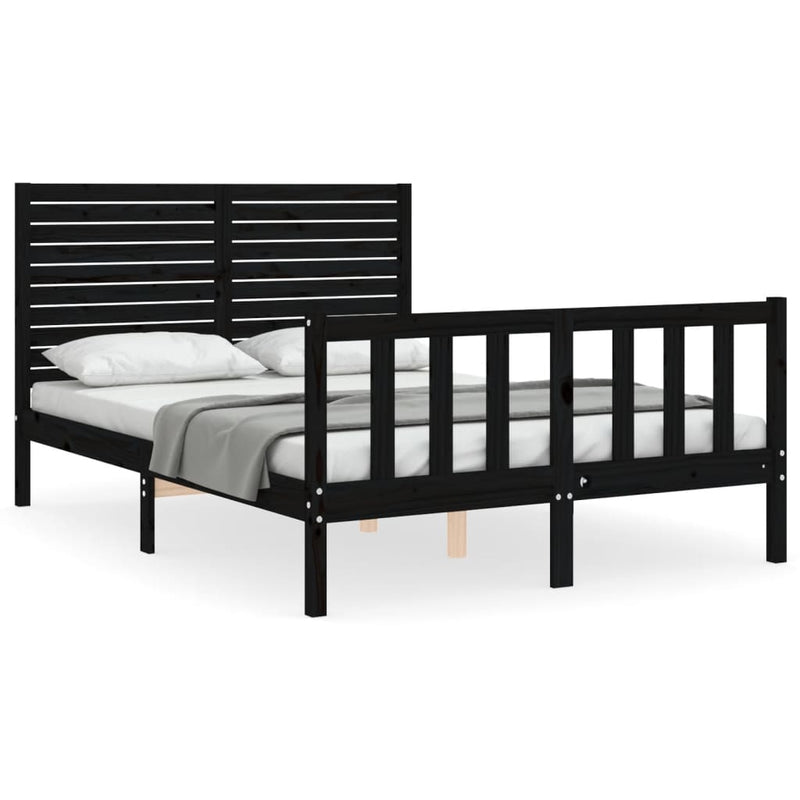 Bedframe met hoofdbord massief hout zwart 4FT6 Double