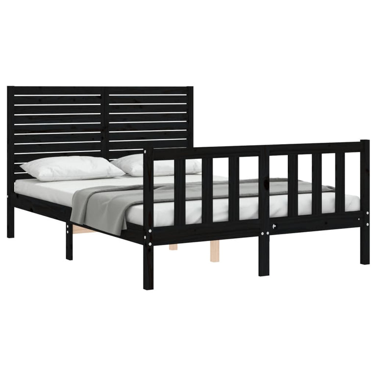 Bedframe met hoofdbord massief hout zwart 4FT6 Double
