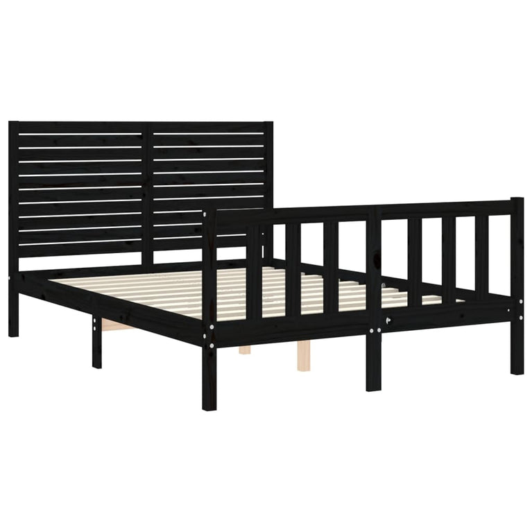 Bedframe met hoofdbord massief hout zwart 4FT6 Double