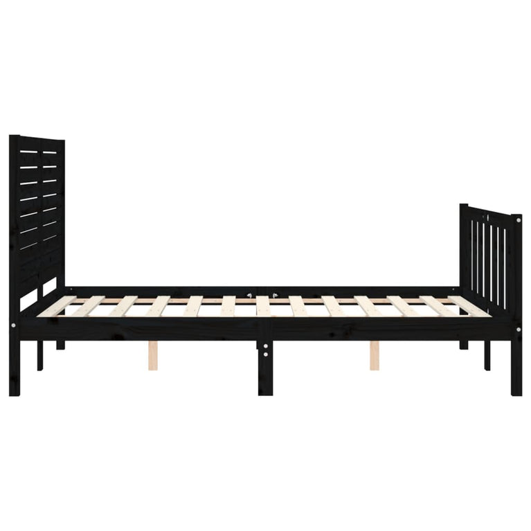 Bedframe met hoofdbord massief hout zwart 4FT6 Double