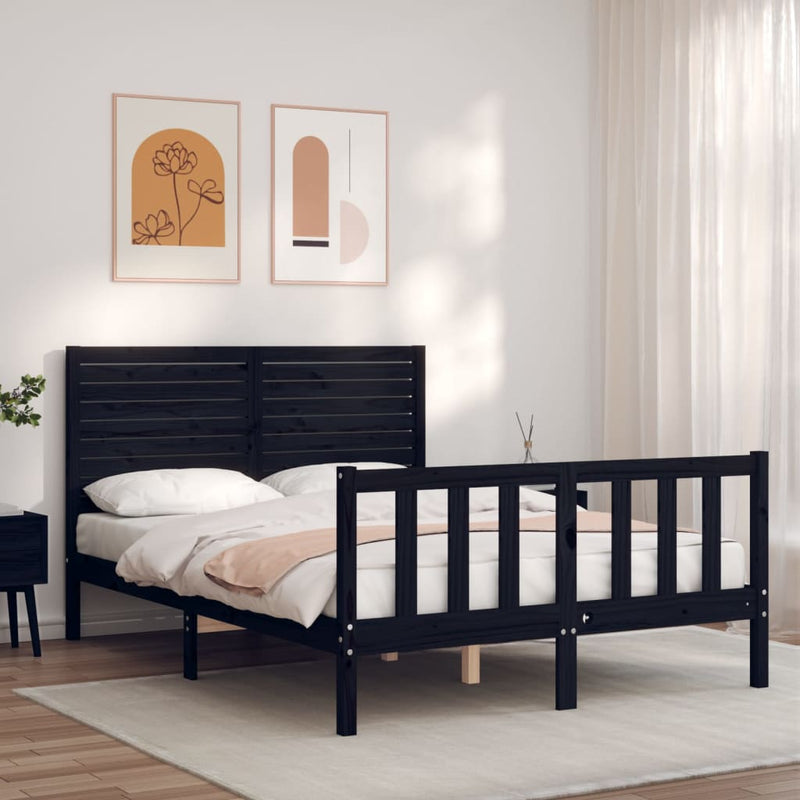 Bedframe met hoofdbord massief hout zwart 4FT6 Double