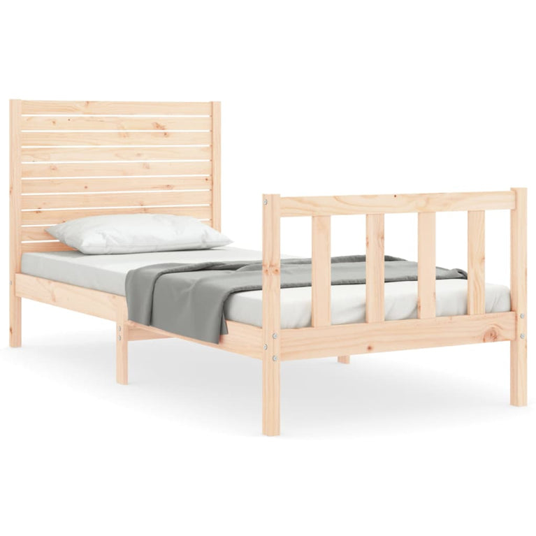 Bedframe met hoofdbord massief hout 90x200 cm
