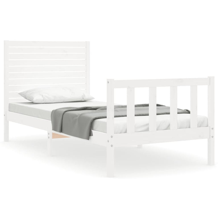 Bedframe met hoofdbord massief hout wit 90x200 cm