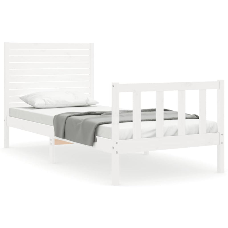 Bedframe met hoofdbord massief hout wit 90x200 cm
